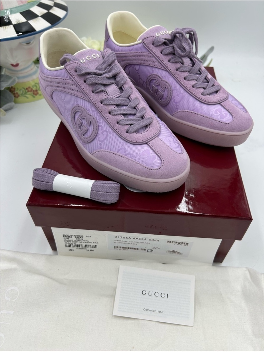 Women’s Gucci G 75 lilac suede sneakers interlocking G size 37.5 made in Italy - Picture 2 of 12